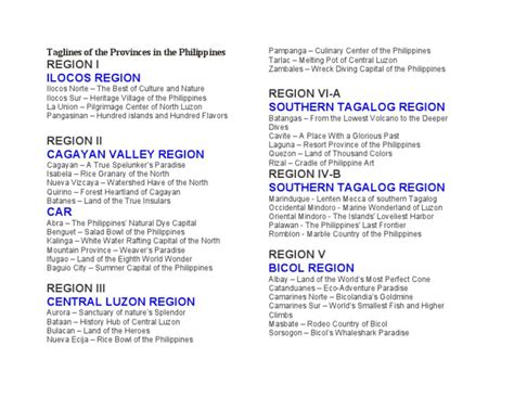 TAGLINES OF THE PROVINCES IN THE PHILIPPINES .